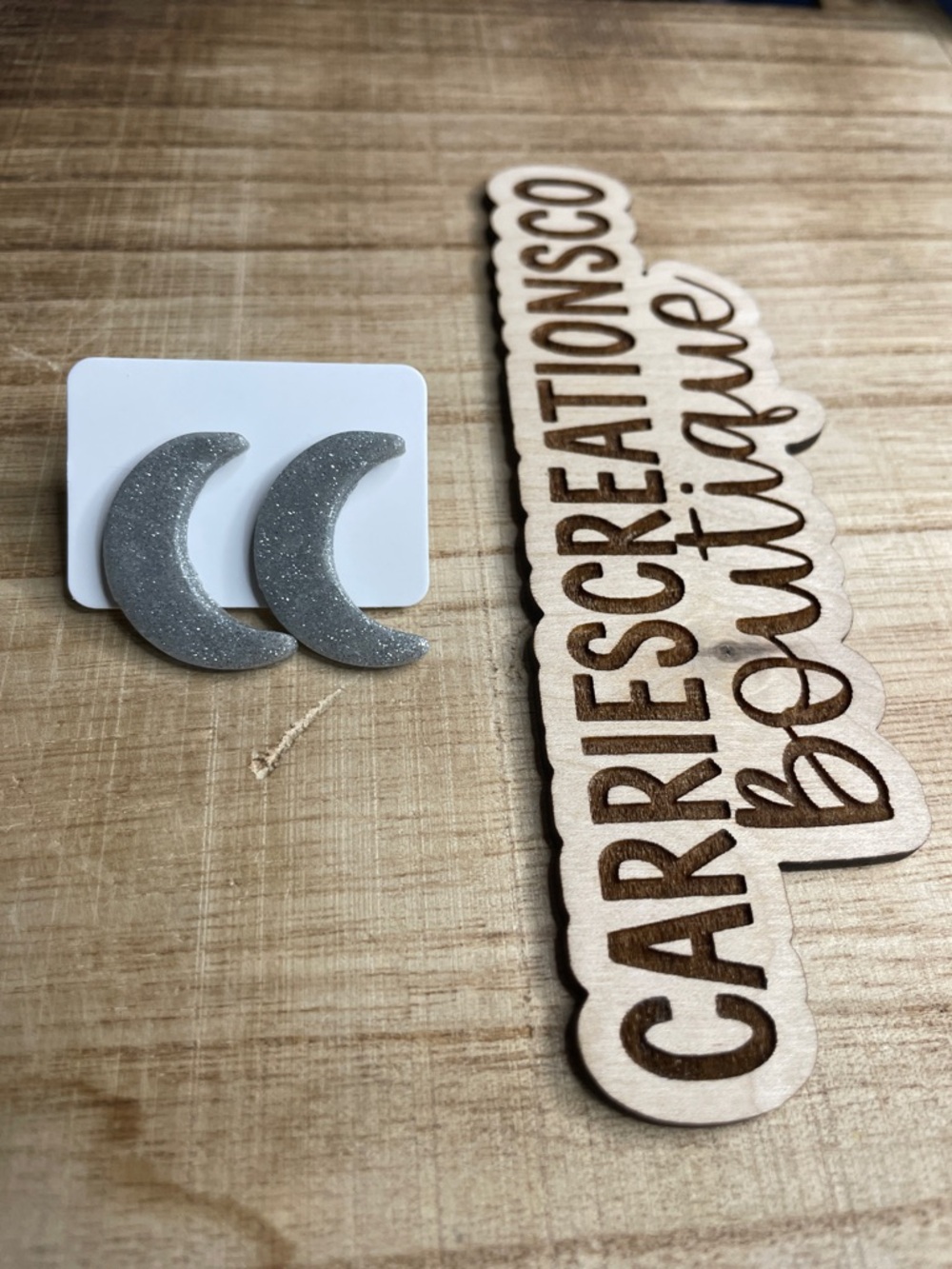 Sparkly Crescent Moon Earrings in Silver Gray